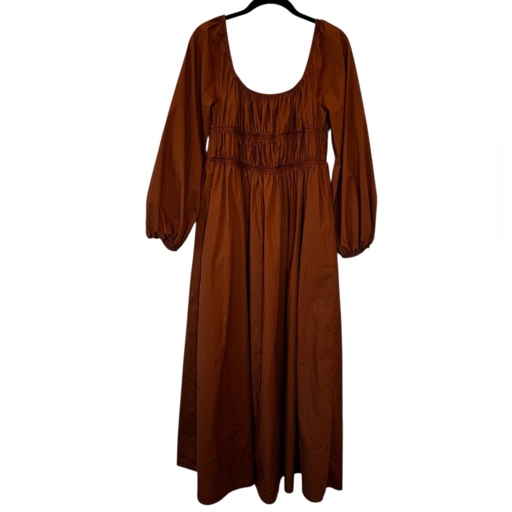 STAUD Empire Waist Midi Dress Balloon Sleeve Boho Cottage Milkmaid Size 4 - Picture 8 of 8